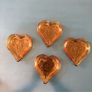 Vintage Lot of 4 Tiara Glassware Amber Hearts Small 4”